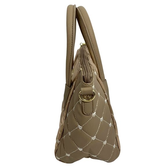 Betsey Johnson Taupe Gold Quilted Heart Embroidered Mini Shoulder Bag w/ Strap - Picture 2 of 10